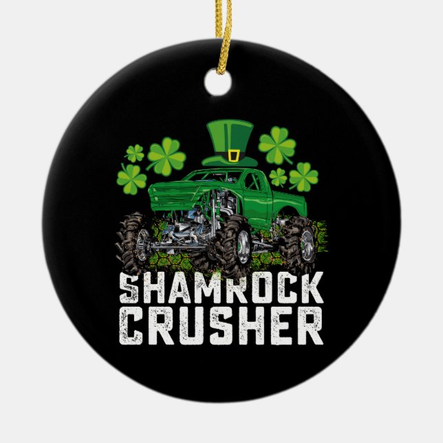 Kleeblatt Crusher St Patricks Day Monster Truck Keramik Ornament (Vorne)