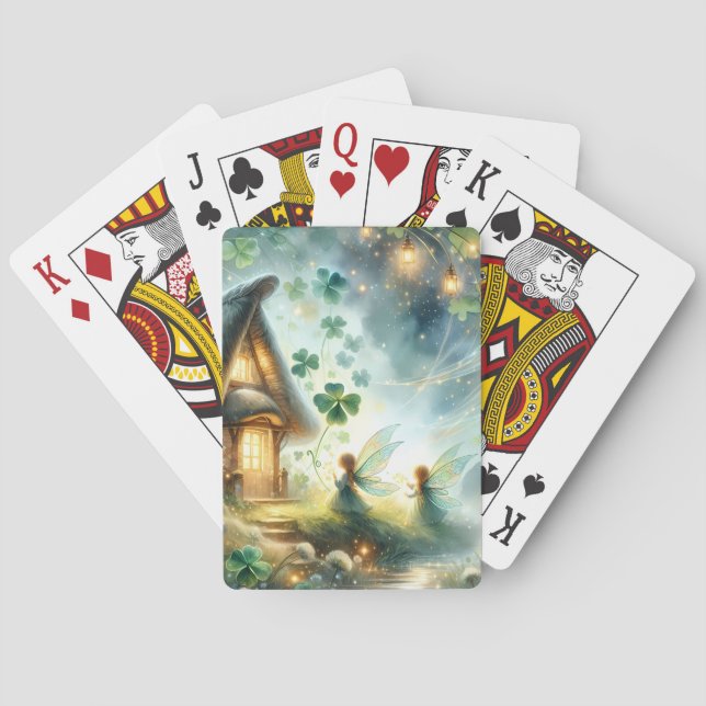 Kleeblatt-Feenhäuschen-Glanz Spielkarten (Rückseite)