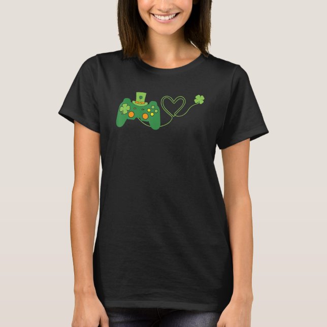 Kleeblatt Game Controller Video Gaming St Patricks T-Shirt (Vorderseite)