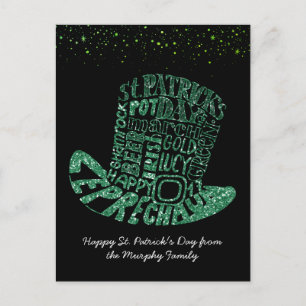Kleeblatt Glitzer Leprechaun   St. Patrick's Day Postkarte
