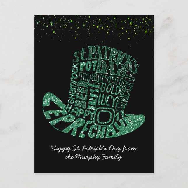 Kleeblatt Glitzer Leprechaun | St. Patrick's Day Postkarte (Vorderseite)