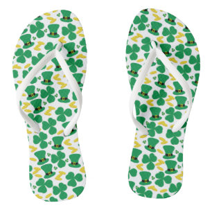 Kleeblatt-Goldmünze-Kobold-Hut-Muster Flip Flops