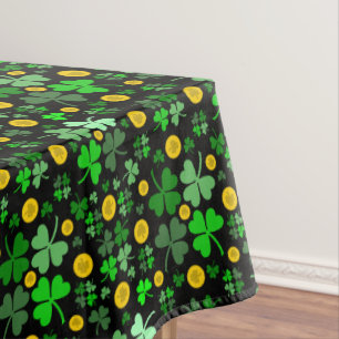 Kleeblatt Goldmünzen auf Schwarz zum St. Patrick's Tischdecke