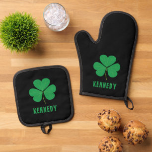 Kleeblatt Green Clover Ireland Celtic Irish Name Ofenhandschuh & Topflappen-Set