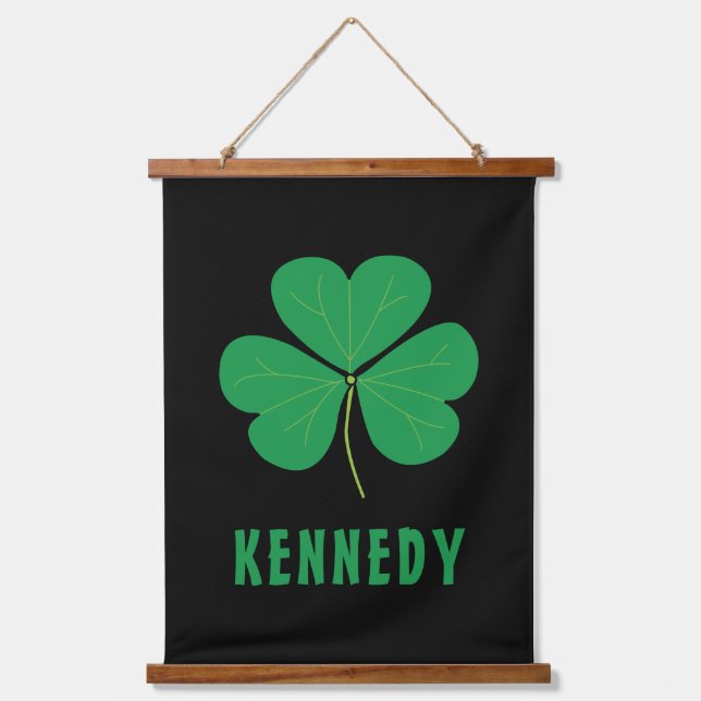 Kleeblatt Green Clover Ireland Celtic Irish Name Wandteppich Mit Holzrahmen (Vorderseite)