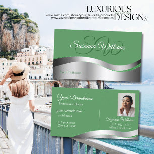 Kleeblatt Green Wavy Silver Decor Initials Foto Visitenkarte