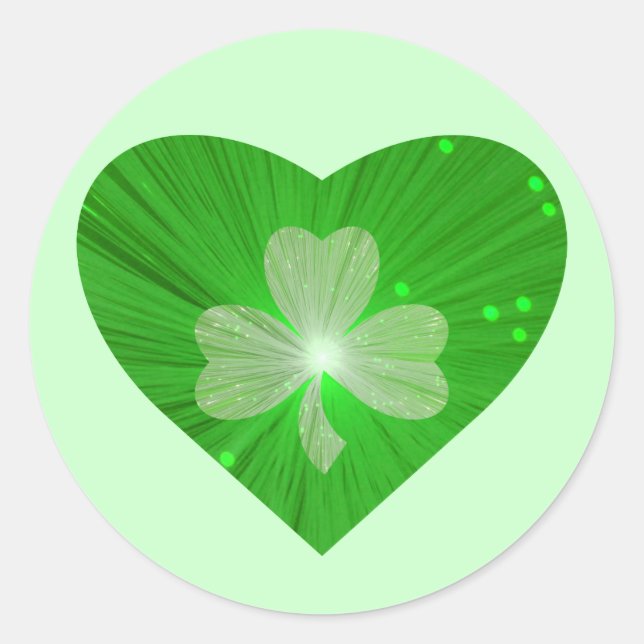 Kleeblatt Heart Aufkleber rund grün (Vorderseite)