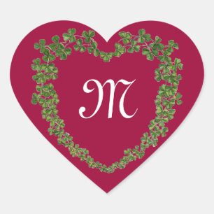 KLEEBLATT HEART MONOGRAM St Patrick's Day Rot Herz-Aufkleber