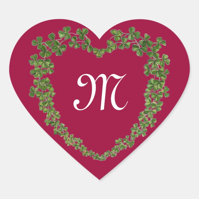 KLEEBLATT HEART MONOGRAM St Patrick's Day Rot Herz-Aufkleber (Vorderseite)
