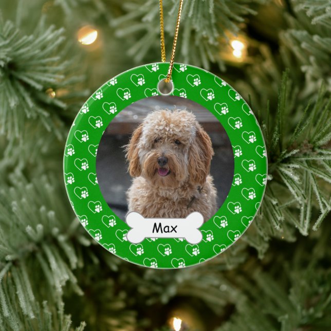 Kleeblatt Hearts Paws Custom Pet Puppy Dog Foto Keramik Ornament (Baum)