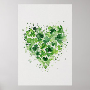 Kleeblatt Herz Aquarellmalerei Poster