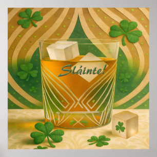 Kleeblatt-Irischer-Whiskey-Becher "Sláinte!" Poster