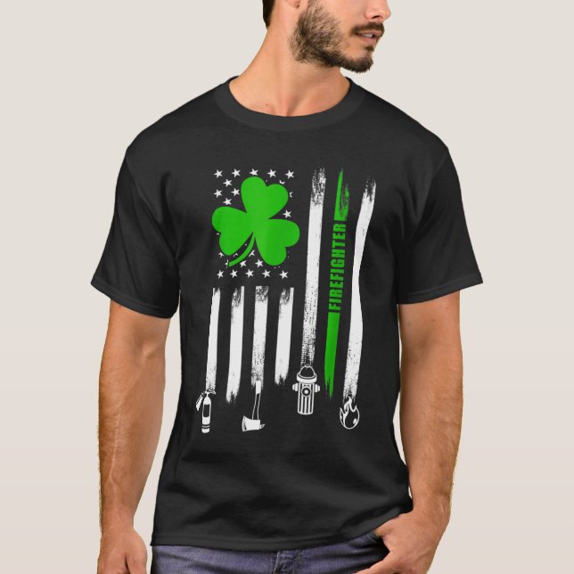 Kleeblatt Irish American Flag Feuerwehrmann St. Pa T-Shirt (Vorderseite)