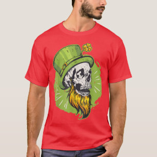 Kleeblatt Irish Bartded Skull Leprechaun St Patric T-Shirt