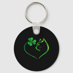 Kleeblatt Katze Herz St. Patrick Tag Katzenliebhab Schlüsselanhänger