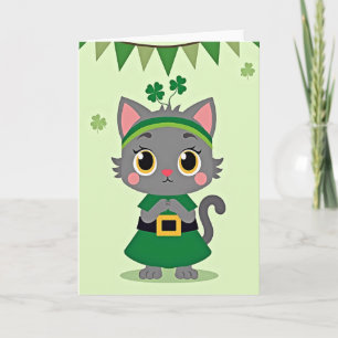 Kleeblatt-Katze im grünen Kleid Karte