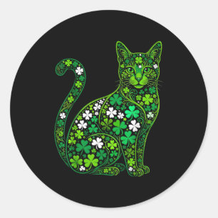 Kleeblatt Katze St. Patrick's Day grüne Katze Heil Runder Aufkleber