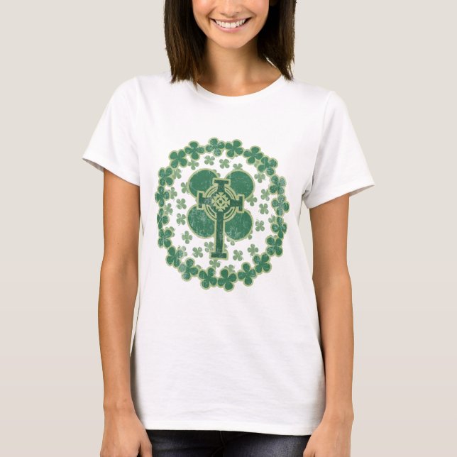 Kleeblatt-Kreuz St. Patricks Tagesbeunruhigt T-Shirt (Vorderseite)