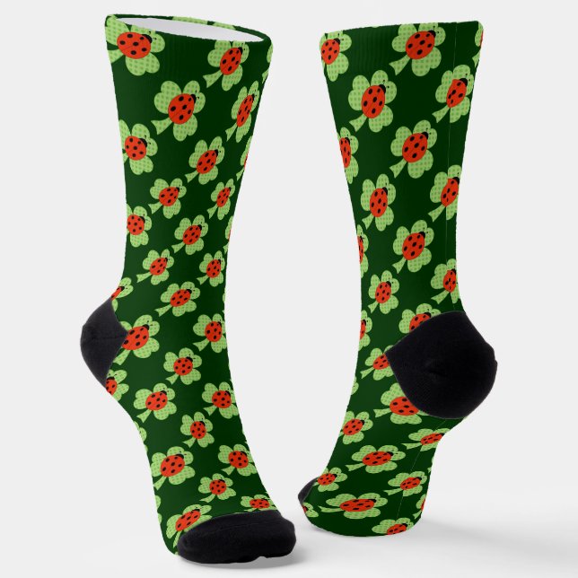 Kleeblatt Ladybug Polka dots St Patrick Day Muster Socken (Gewinkelt)