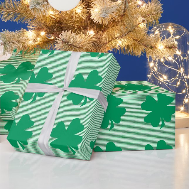 Kleeblatt Leaf Green Stripes St Patrick's Day 2024 Geschenkpapier (Feiertage)