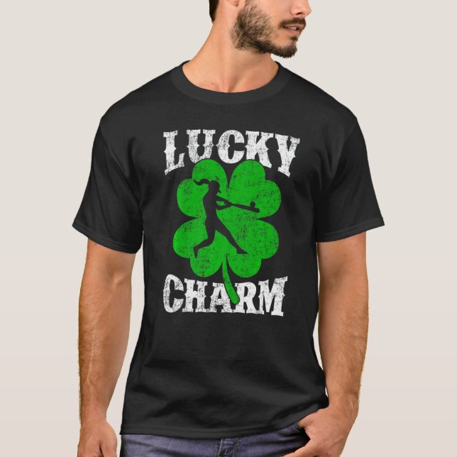 Kleeblatt Leaf Lucky Charm Softball Player St Patr T-Shirt (Vorderseite)