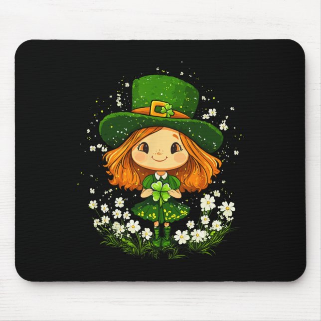 Kleeblatt Leprechaun Girls St Patricks Day L Mousepad (Vorne)
