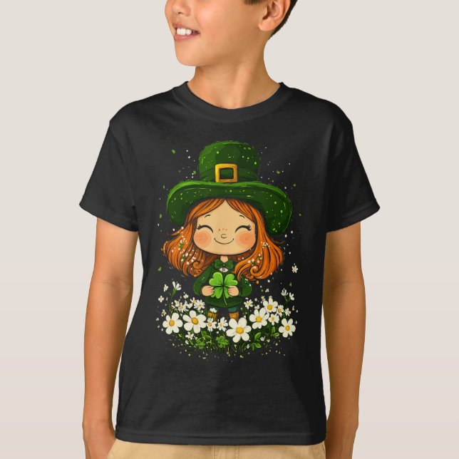 Kleeblatt Leprechaun Girls St Patricks Day L T-Shirt (Vorderseite)
