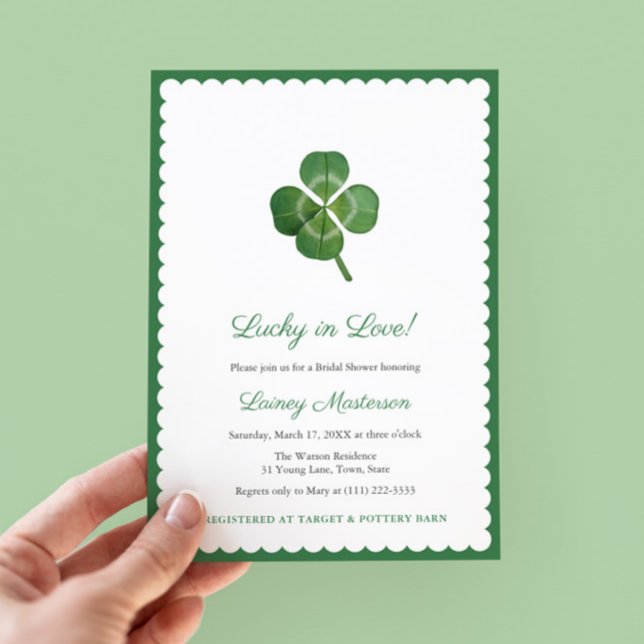 Kleeblatt Lucky in der Liebe St Patricks Brautpart Einladung (Lucky In Love! Bridal Shower theme perfect for St Patrick's Day or for a bride with Irish Heritage)