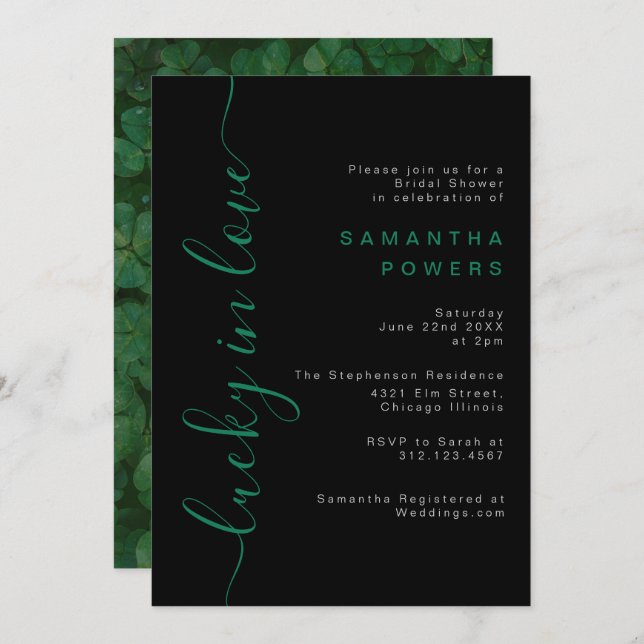 Kleeblatt Lucky in Liebe Bridal Dusche Einladung (Vorne/Hinten)