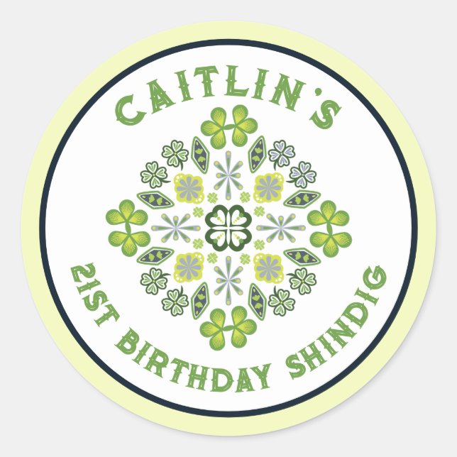 Kleeblatt Mandala 21. Geburtstag Party Runder Aufkleber (Vorderseite)