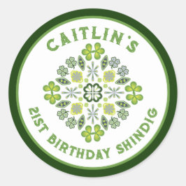 Kleeblatt Mandala 21. Geburtstag Party Runder Aufkleber
