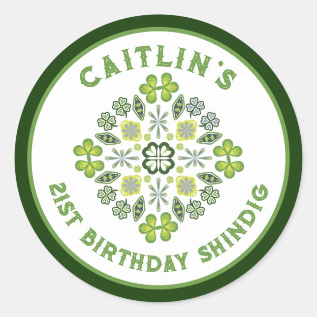 Kleeblatt Mandala 21. Geburtstag Party Runder Aufkleber (Vorderseite)