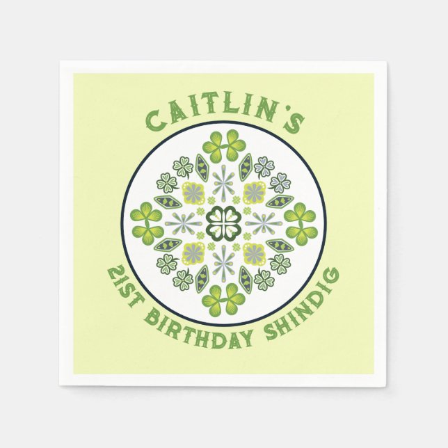 Kleeblatt Mandala 21. Geburtstag Party Serviette (Vorderseite)