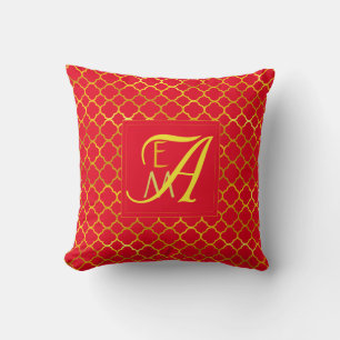Kleeblatt-Monogramm ROT Gold Frischvermählte Hochz Kissen