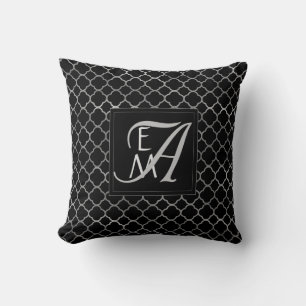 Kleeblatt-Monogramm Schwarz Silber Frischvermählte Kissen