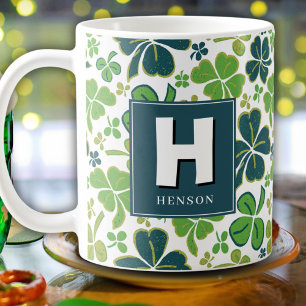 Kleeblatt-Monogramm St. Patrick`s Day Kaffeetasse
