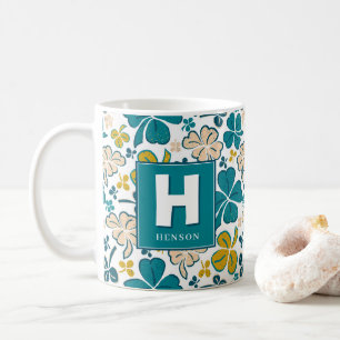 Kleeblatt-Monogramm St. Patrick`s Day Kaffeetasse