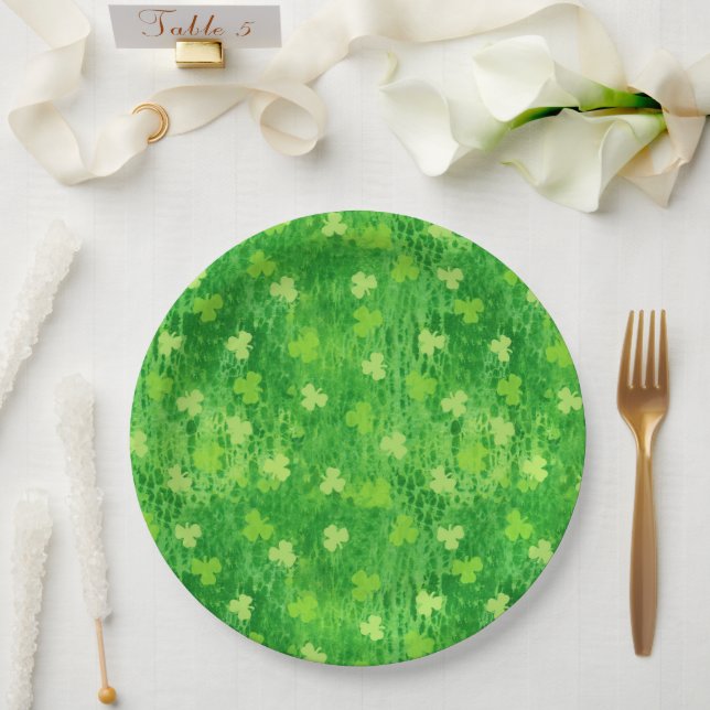 Kleeblatt Muster - Irish Clover - Papierplatte Pappteller (Hochzeit)