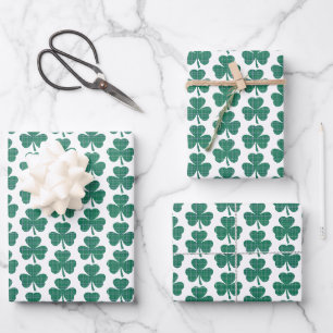 Kleeblatt-Muster-Karo Klassisches Grün Geschenkpapier Set