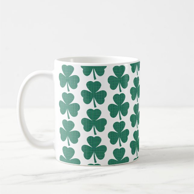 Kleeblatt-Muster-Karo Klassisches Grün Kaffeetasse (Links)