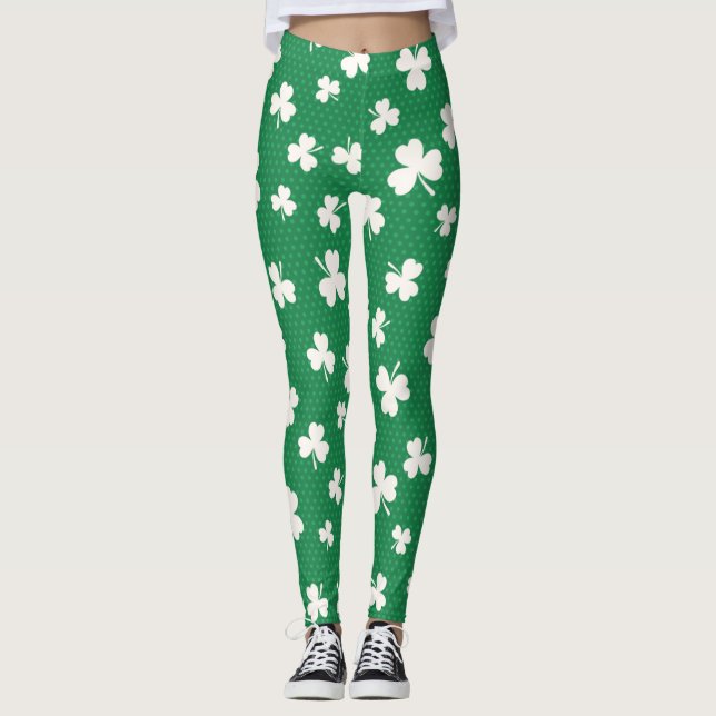 Kleeblatt-Muster-St Patrick Tag Leggings (Vorderseite)