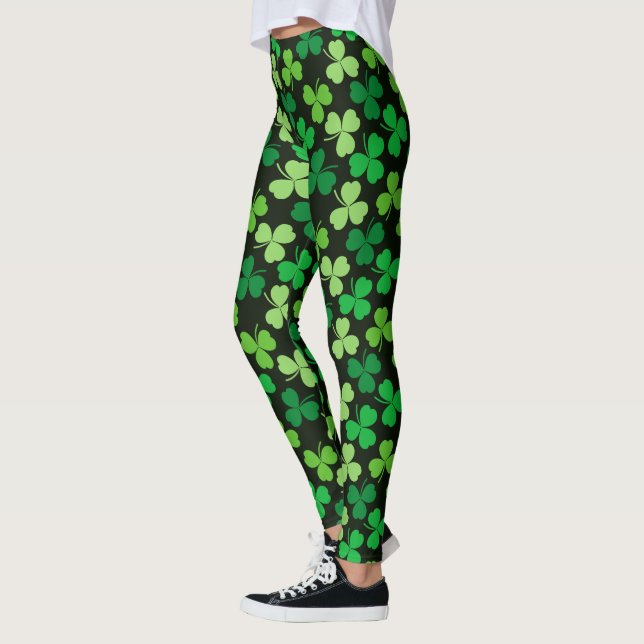 Kleeblatt-Muster St. Patricks Tagesim Schwarzen Leggings (Links)