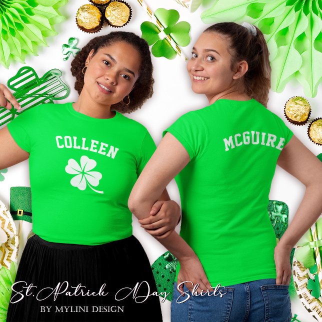 Kleeblatt Name Front und BacK St Patrick's Day T-Shirt (Von Creator hochgeladen)