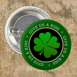 Kleeblatt, Patriotic Ireland & Kiss, irische Flagg Button