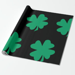 Kleeblatt Pattern Black Green St Patrick's Day 202 Geschenkpapier