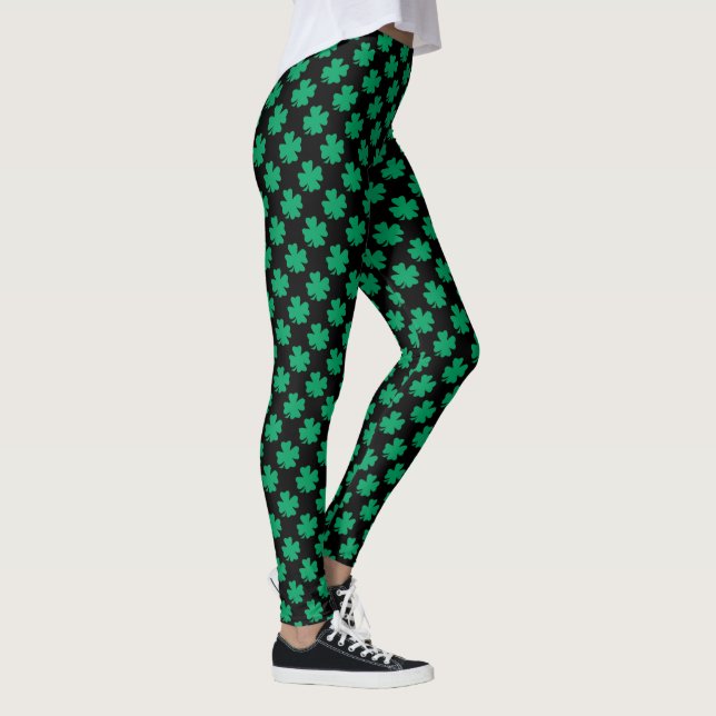 Kleeblatt Pattern Green Black St Patrick's Day Leggings (Rechts)