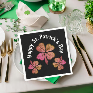 Kleeblatt Pink Black St Patrick`s Day Serviette