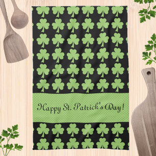 Kleeblatt Polka dot St Patrick Day Ihr Text schwar Geschirrtuch