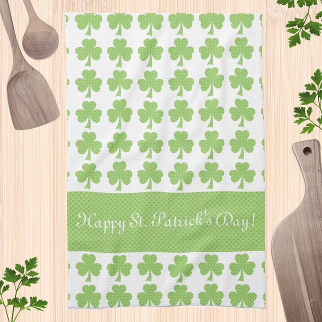 Kleeblatt Polka dot St Patrick Day Ihr Text weiß Geschirrtuch (Von Creator hochgeladen)