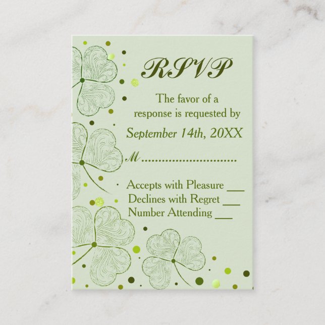 Kleeblatt Polka Dots Wedding RSVP 2 Begleitkarte (Vorderseite)